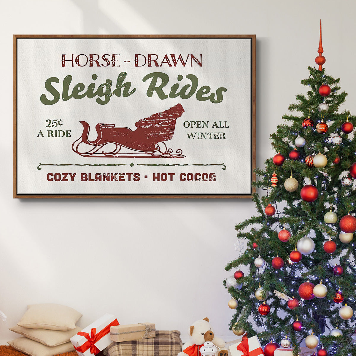 Christmas Farm Sign III - Floater Framed Canvas Print