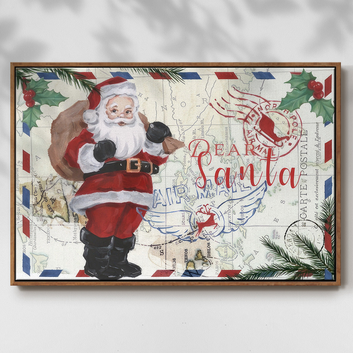 Christmas Par Avion I - Floater Framed Canvas Print