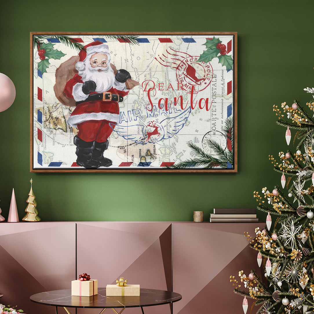 Christmas Par Avion I - Floater Framed Canvas Print