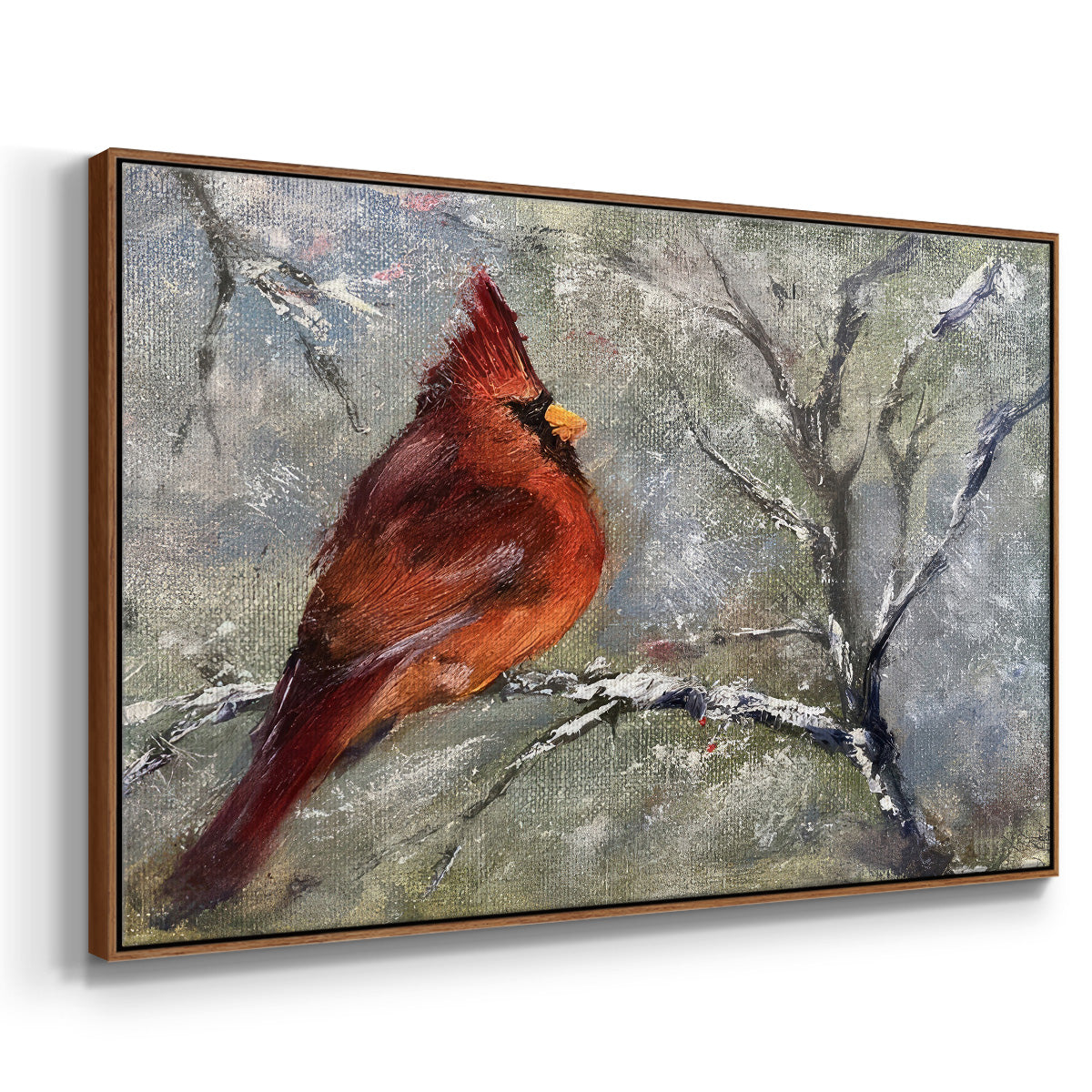 Cardinal in Snow II - Floater Framed Canvas Print