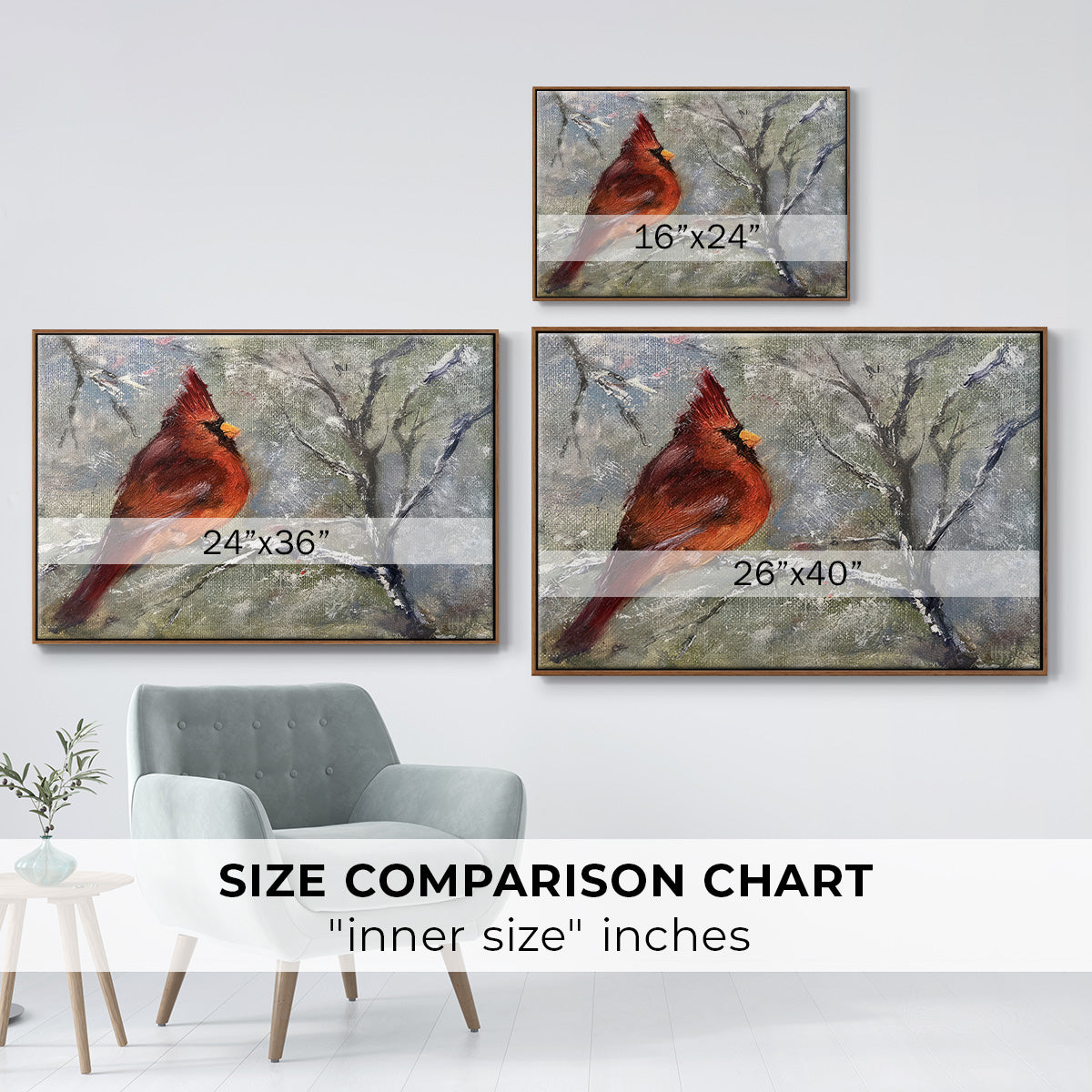 Cardinal in Snow II - Floater Framed Canvas Print
