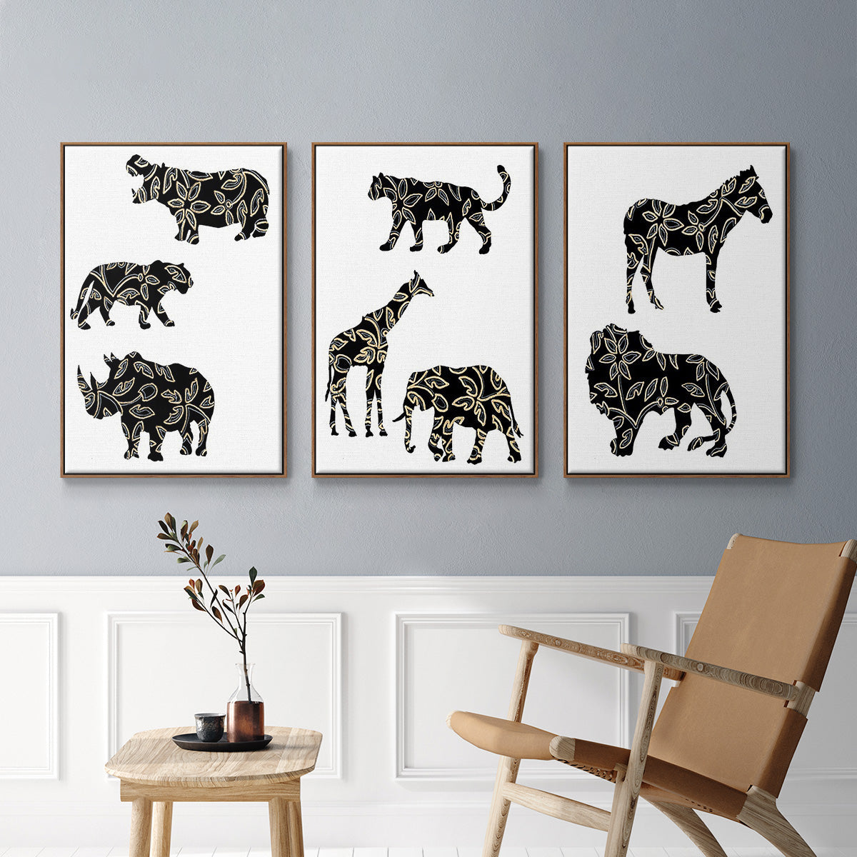 Ornamental Safari Animals I - Floater Framed Canvas Set