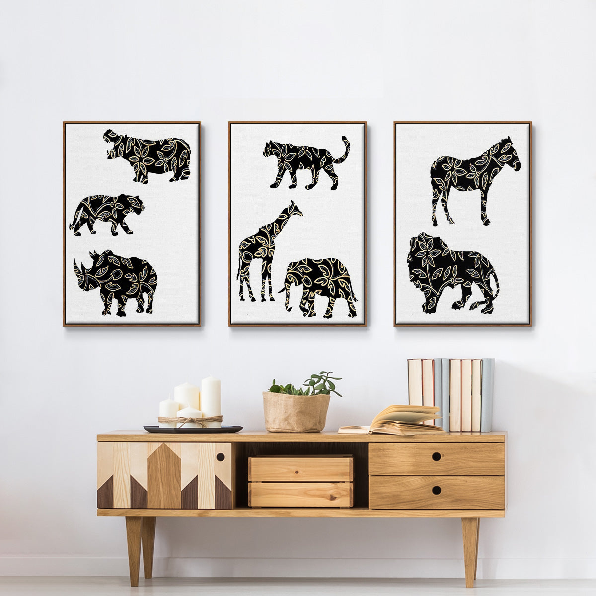 Ornamental Safari Animals I - Floater Framed Canvas Set