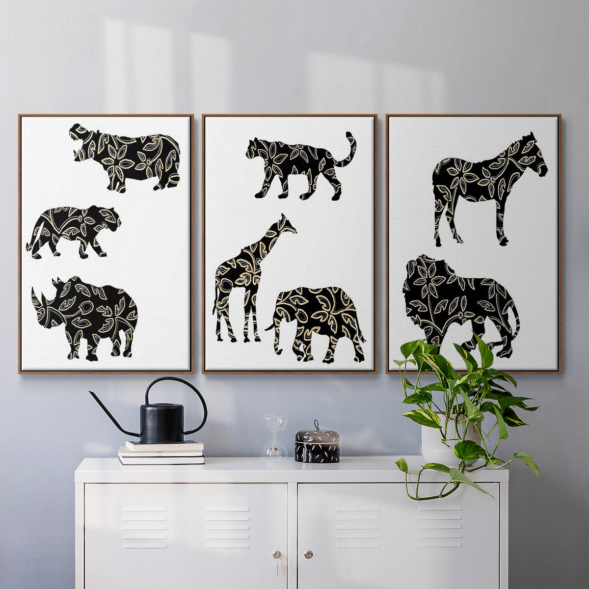 Ornamental Safari Animals I - Floater Framed Canvas Set