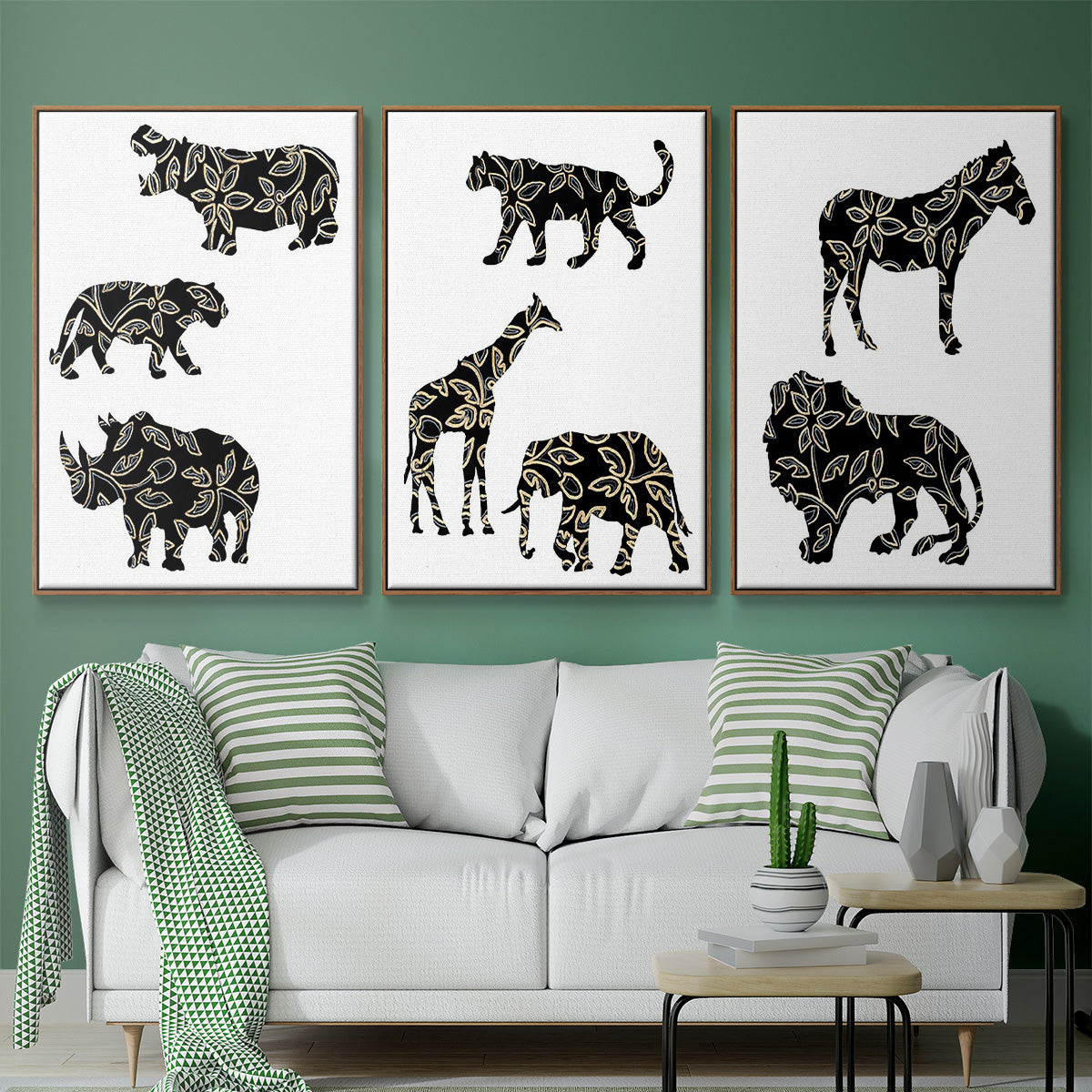 Ornamental Safari Animals I - Floater Framed Canvas Set
