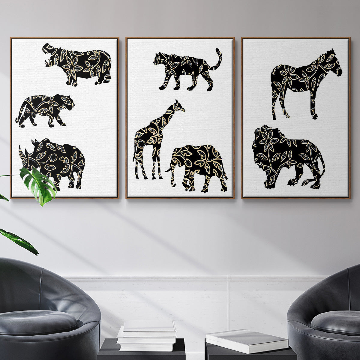 Ornamental Safari Animals I - Floater Framed Canvas Set