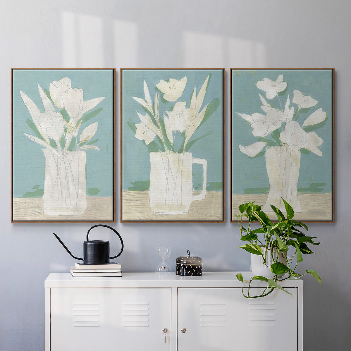 Muted Spring Arrangement I - Floater Framed Canvas Set