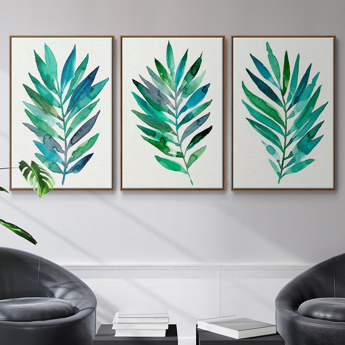 Palm Frond Flow I - Floater Framed Canvas Set