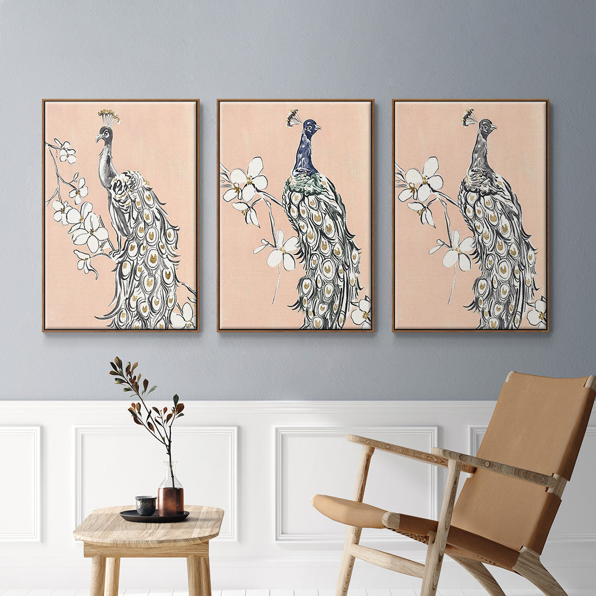 Peacock in Gold I - Floater Framed Canvas Set