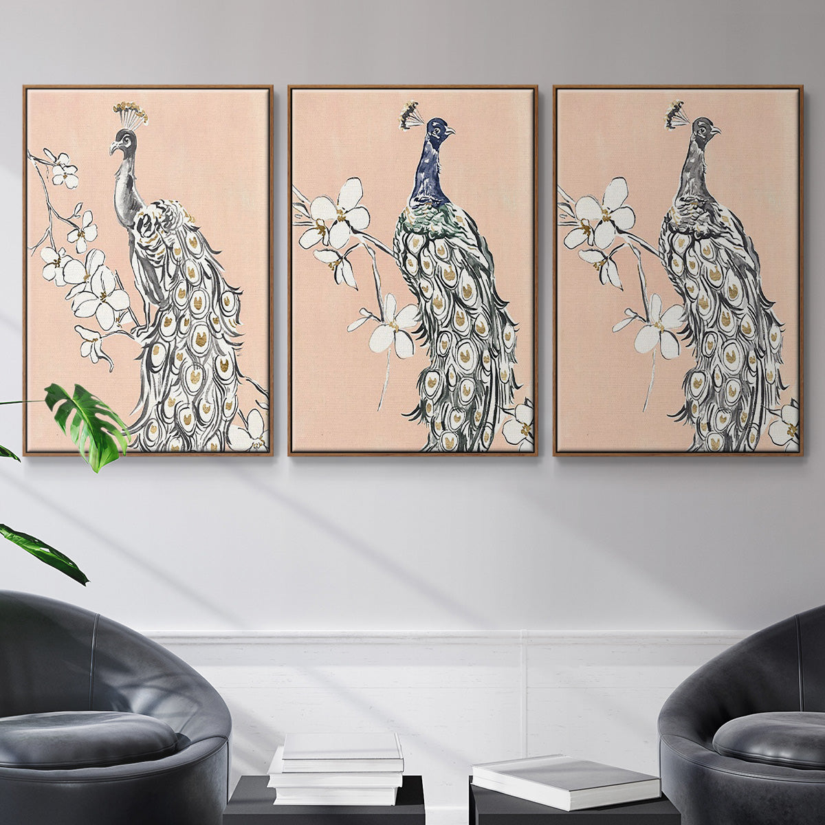 Peacock in Gold I - Floater Framed Canvas Set
