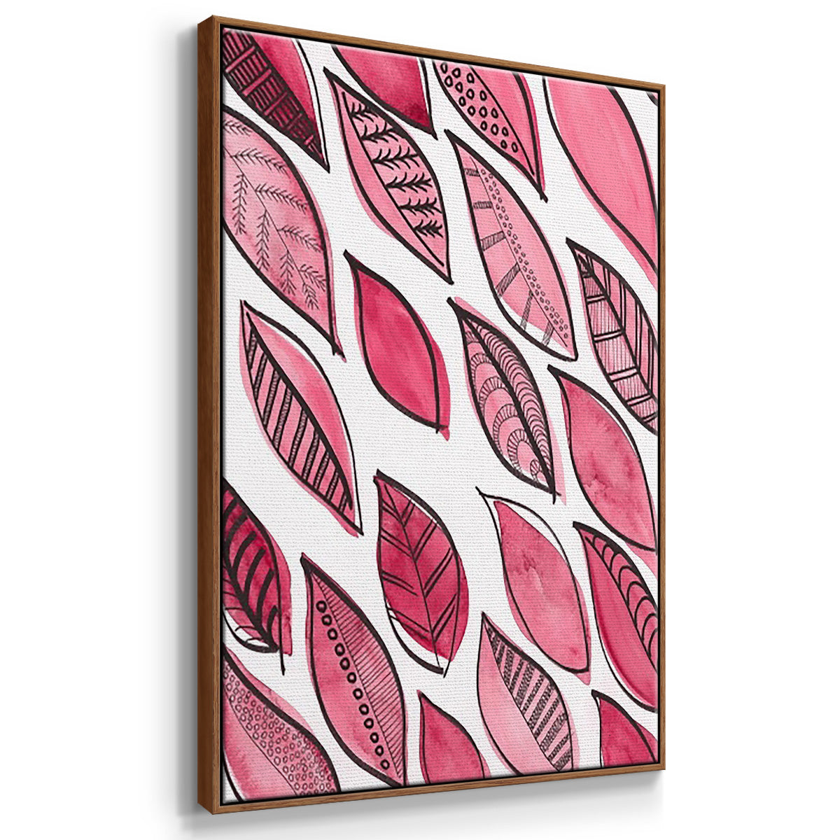 Patterned Leaf Shapes I - Floater Framed Canvas Set