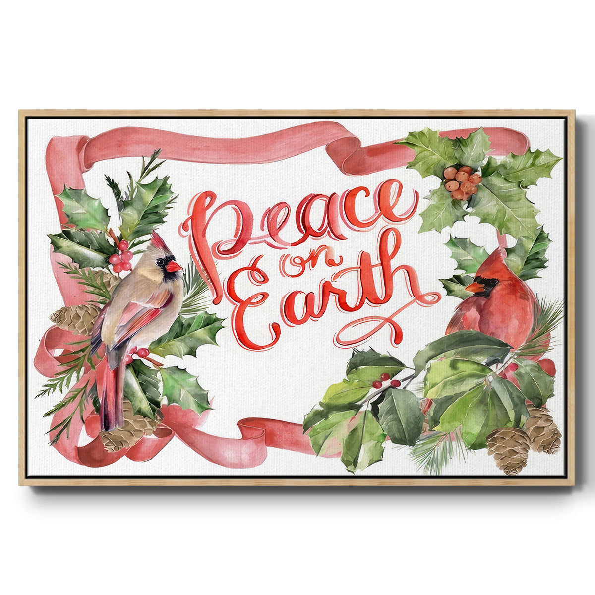 Cardinal Holly Christmas Collection A - Floater Framed Canvas Print