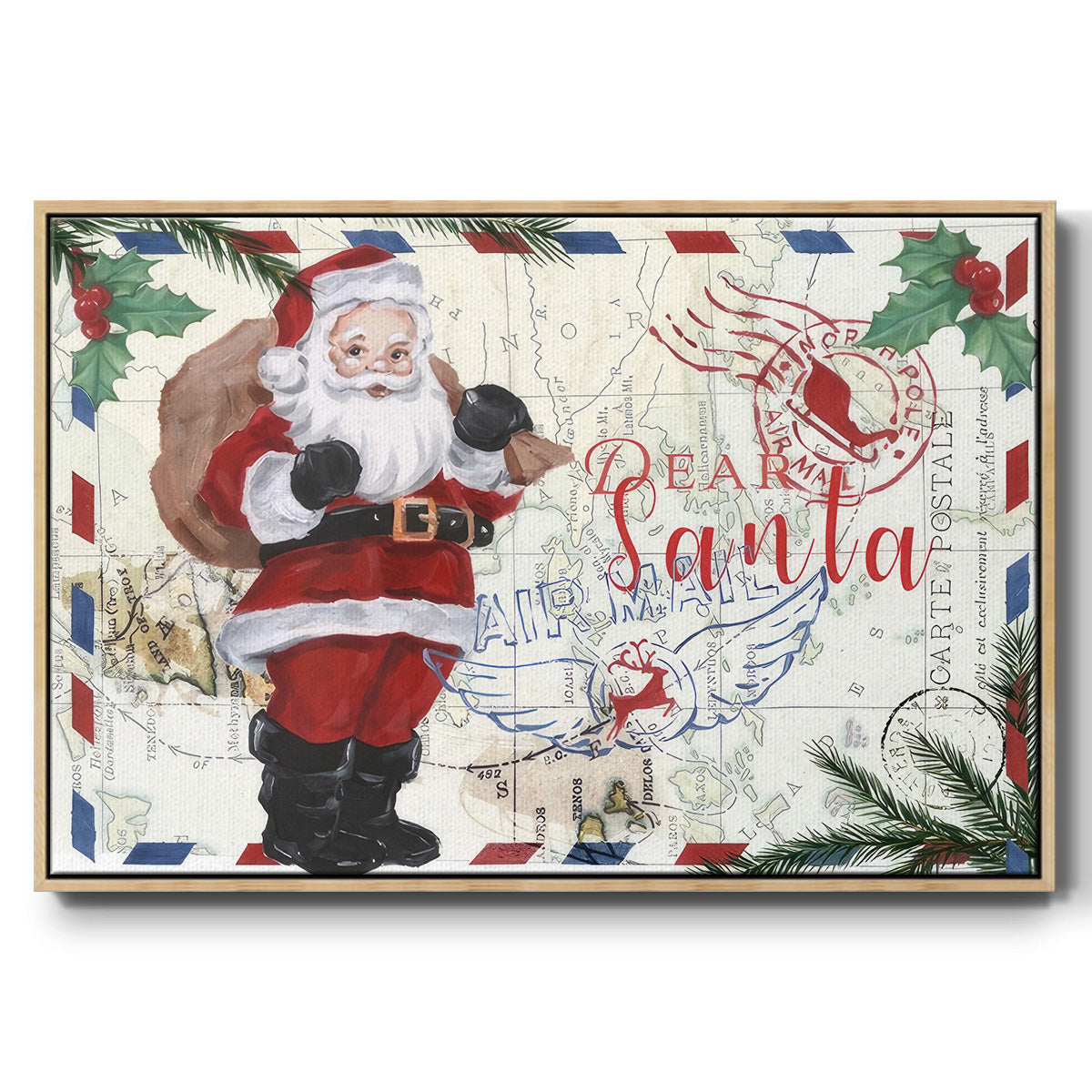 Christmas Par Avion I - Floater Framed Canvas Print