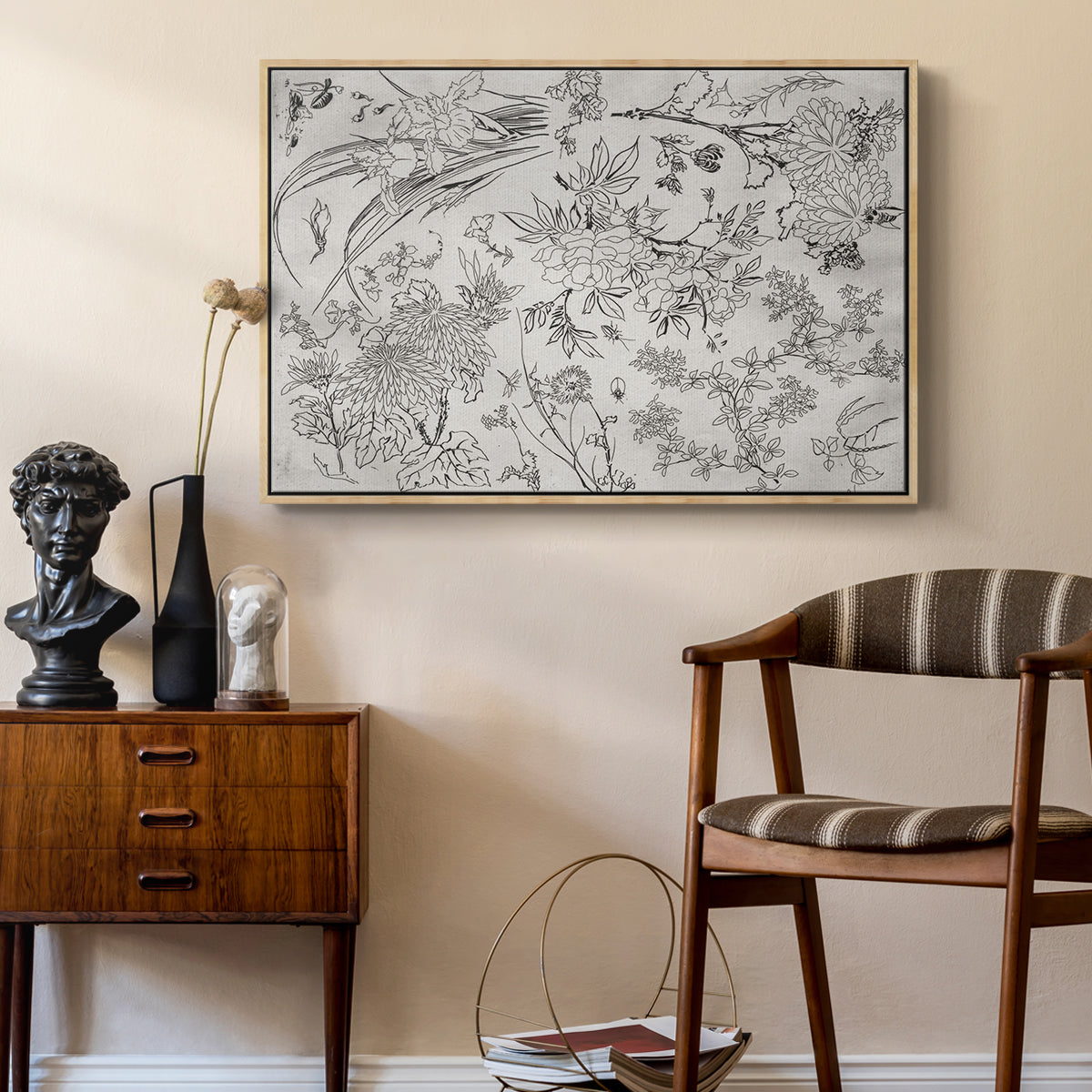 Vintage Abstract Print XVI - Floater Framed Canvas Print
