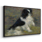 Angled view of Tama, the Japanese Dog, c. 1876 by Pierre-Auguste Renoir in a black floater framed canvas.