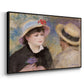 Angled view of Boating Couple (Aline Charigot and Renoir), c. 1881 by Pierre-Auguste Renoir in a black floater framed canvas.