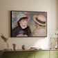 Black floater framed canvas of Boating Couple (Aline Charigot and Renoir), c. 1881 by Pierre-Auguste Renoir, featuring an intimate portrait of man and woman sitting side by side in outdoor setting above a sideboard in a softly lit hallway.