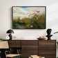 Wild Ducks (Grasänder), 1890 by Bruno Liljefors displayed in a black floater framed canvas above a dark wood credenza in an entryway.