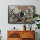 Hooded Crows (Kråkor), 1891 by Bruno Liljefors in a black floater framed canvas featuring two crows perched on ground among grass and earth tones, displayed above a wood console cabinet.