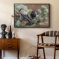 Hooded Crows (Kråkor), 1891 by Bruno Liljefors as a black floater framed canvas featuring a realistic scene of crows interacting on grassy terrain, styled above a mid-century console in a contemporary living area.