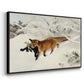 Angled view of Fox in Snow Landscape, 1900 by Bruno Liljefors in a black floater framed canvas.