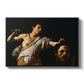 David with the Head of Goliath (Vienna Version), c. 1607 by Caravaggio in a black floater framed canvas wall art display.