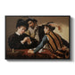 The Cardsharps, c. 1594 by Caravaggio in a black floater framed canvas wall art display.