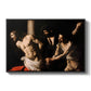 The Flagellation of Christ at the Column (Rouen Version), 1606 by Caravaggio in a black floater framed canvas wall art display.