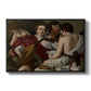The Musicians, c. 1595 by Caravaggio in a black floater framed canvas wall art display.