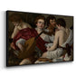 Angled view of The Musicians, c. 1595 by Caravaggio in a black floater framed canvas.