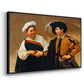 Angled view of The Fortune Teller (Capitoline Version), c. 1599 by Caravaggio in a black floater framed canvas.
