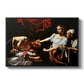 Judith Beheading Holofernes, c. 1599 by Caravaggio in a black floater framed canvas wall art display.