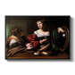 Martha and Mary Magdalene, c. 1598 by Caravaggio in a black floater framed canvas wall art display.