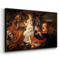 Angled view of Rest on the Flight into Egypt, c. 1597 by Caravaggio in a black floater framed canvas.