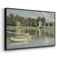 Angled view of The Bridge at Argenteuil, 1874 by Claude Monet in a black floater framed canvas.