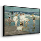 Angled view of A Holiday, c. 1915 by Edward Henry Potthast in a black floater framed canvas.