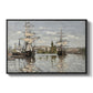 Ships Riding on the Seine at Rouen, 1872 by Claude Monet in a black floater framed canvas wall art display.