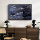 A Seascape, Shipping by Moonlight, 1864 by Claude Monet displayed in a black floater framed canvas above a dark wood credenza in an entryway.