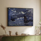 Black floater framed canvas of A Seascape, Shipping by Moonlight, 1864 by Claude Monet, featuring a nocturnal seascape with boats silhouetted against glowing moon above a sideboard in a softly lit hallway.