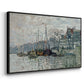 Angled view of View of the Prins Hendrikkade and Kromme Waal in Amsterdam, 1874 by Claude Monet in a black floater framed canvas.