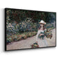 Angled view of Young Girl in the Garden at Giverny, 1888 by Claude Monet in a black floater framed canvas.