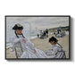 On the Beach at Trouville, 1870 by Claude Monet in a black floater framed canvas wall art display.