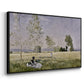 Angled view of Summer (L'ete), 1874 by Claude Monet in a black floater framed canvas.