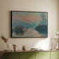 Black floater framed canvas of Sunset on the Seine at Lavacourt, Winter Effect, 1880 by Claude Monet, featuring a winter scene with warm light reflecting on water at dusk above a sideboard in a softly lit hallway.