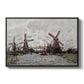 Windmills near Zaandam, 1871 by Claude Monet in a black floater framed canvas wall art display.