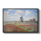 Tulip Fields with the Rijnsburg Windmill, 1886 by Claude Monet in a black floater framed canvas wall art display.
