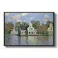 Houses on the Zaan River at Zaandam, 1871 by Claude Monet in a black floater framed canvas wall art display.