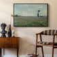 Poppy Field, 1881 by Claude Monet as a black floater framed canvas featuring a rural meadow with scattered poppies and soft horizon, styled above a mid-century console in a contemporary living area.