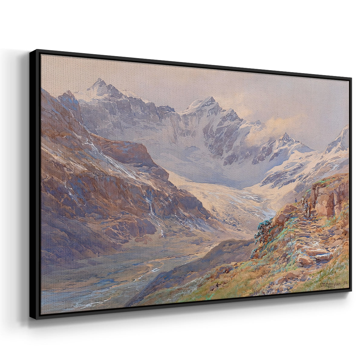 Angled view of Odenwinklkees with the Johannisberg, 1902 by Edward Theodore Compton in a black floater framed canvas.