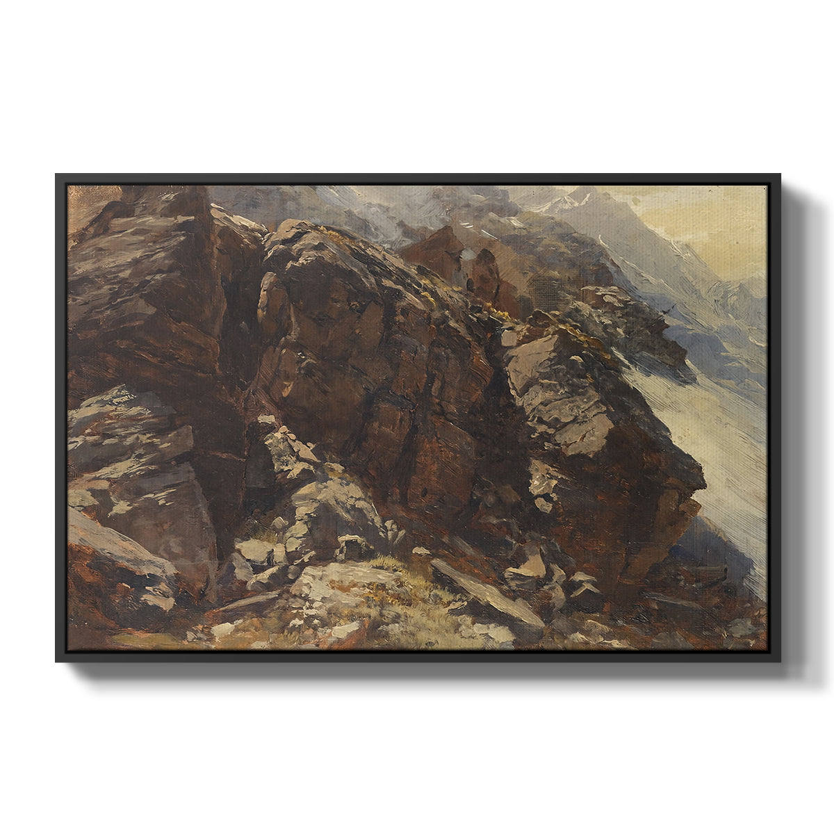 High Mountain Study, c. 1870 by Edward Theodore Compton in a black floater framed canvas wall art display.